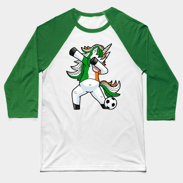 Dabbing Soccer Unicorn Ireland Irish Football Baseball T-Shirt by Macy XenomorphQueen